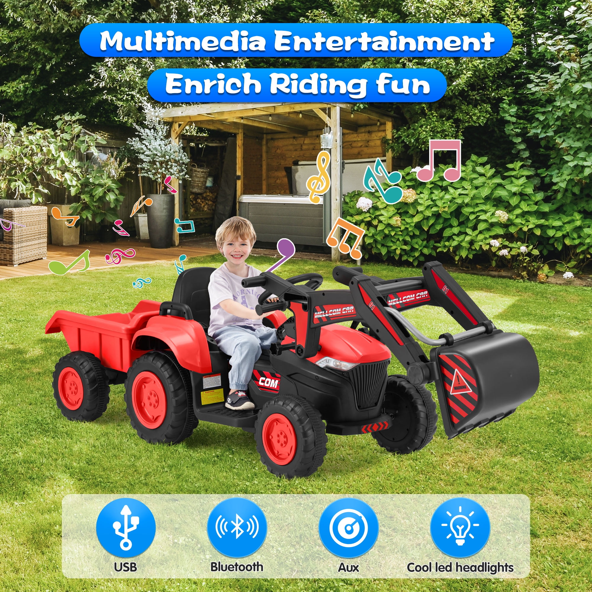 Erommy Electric Kids Ride-On Excavator, 12V, Remote Control