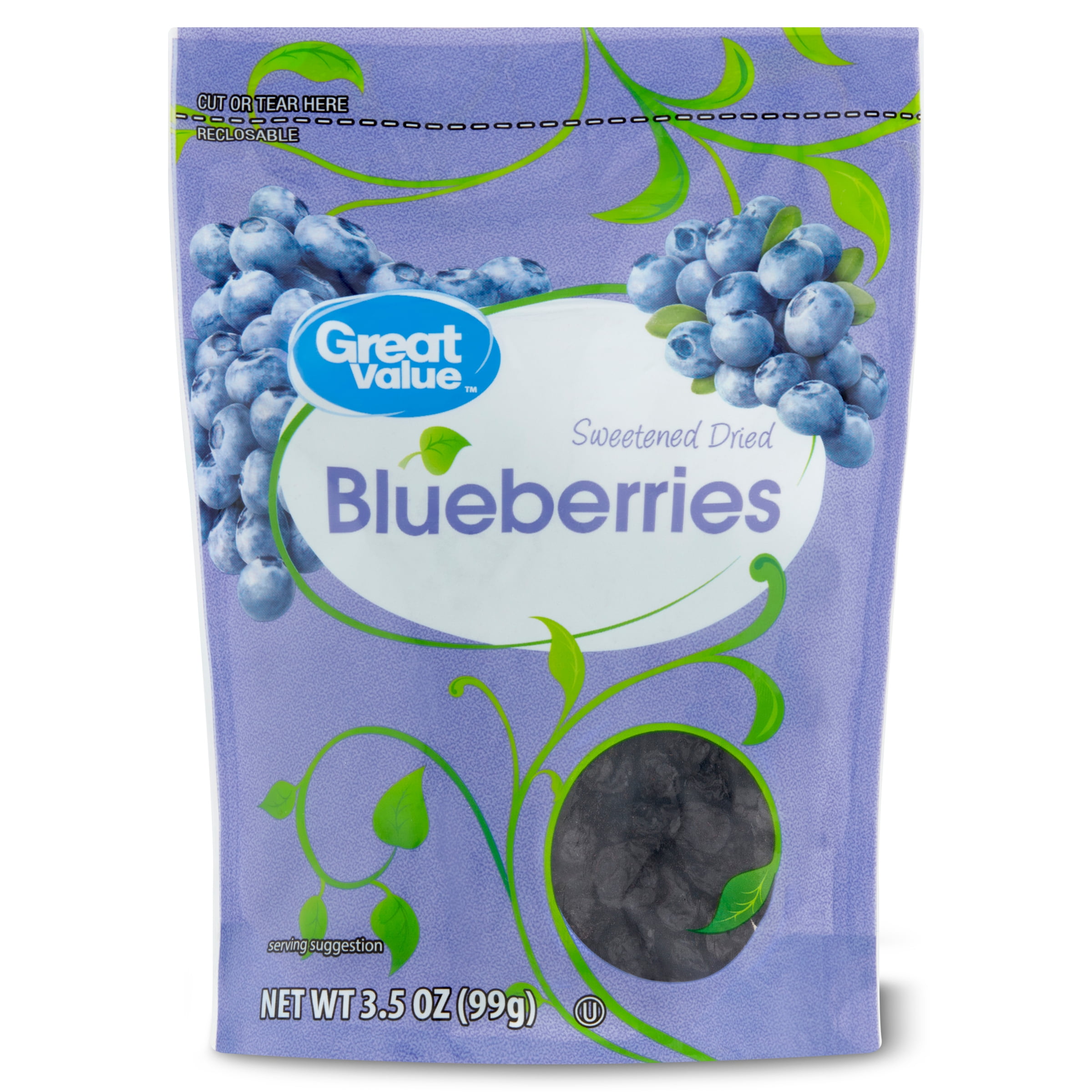Great Value Dried Blueberries, Sweetened, 3.5 oz.