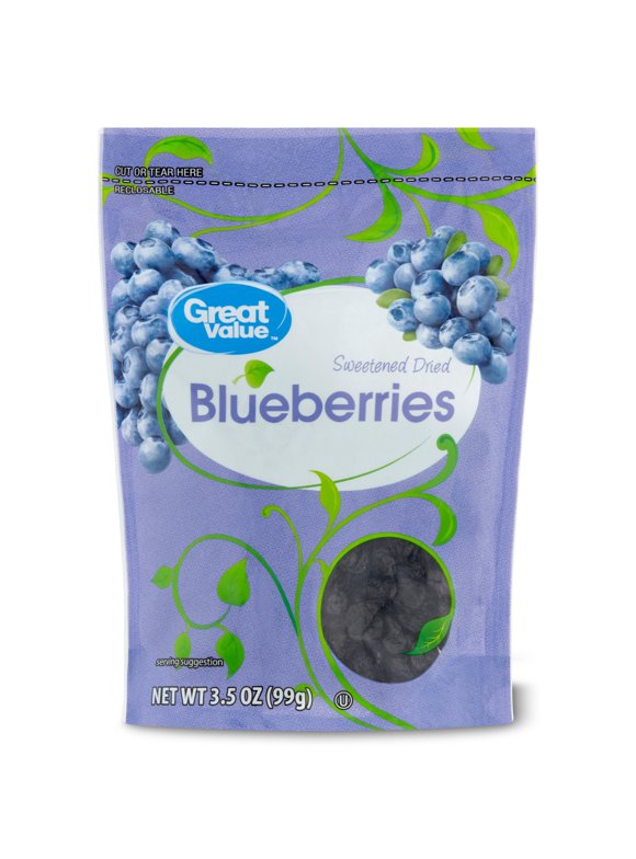 Great Value Dried Blueberries, Sweetened, 3.5 oz.
