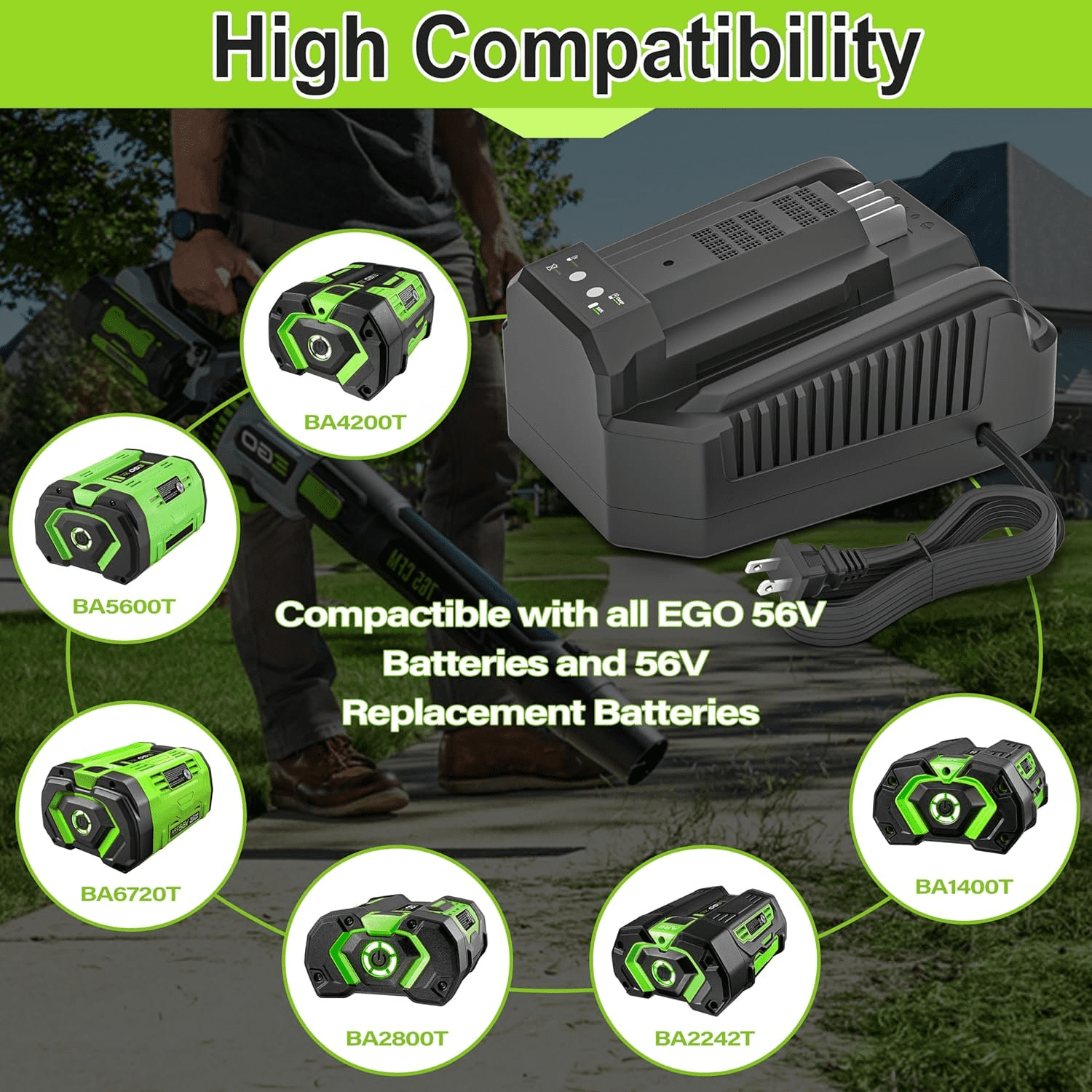 Fast Charging Replacement  for EGO 56V 4A Battery Charger CH2100 CH3200 CH5500, Compatible with All EGO  Battery BA2800 BA1400 BA5635 BA4200