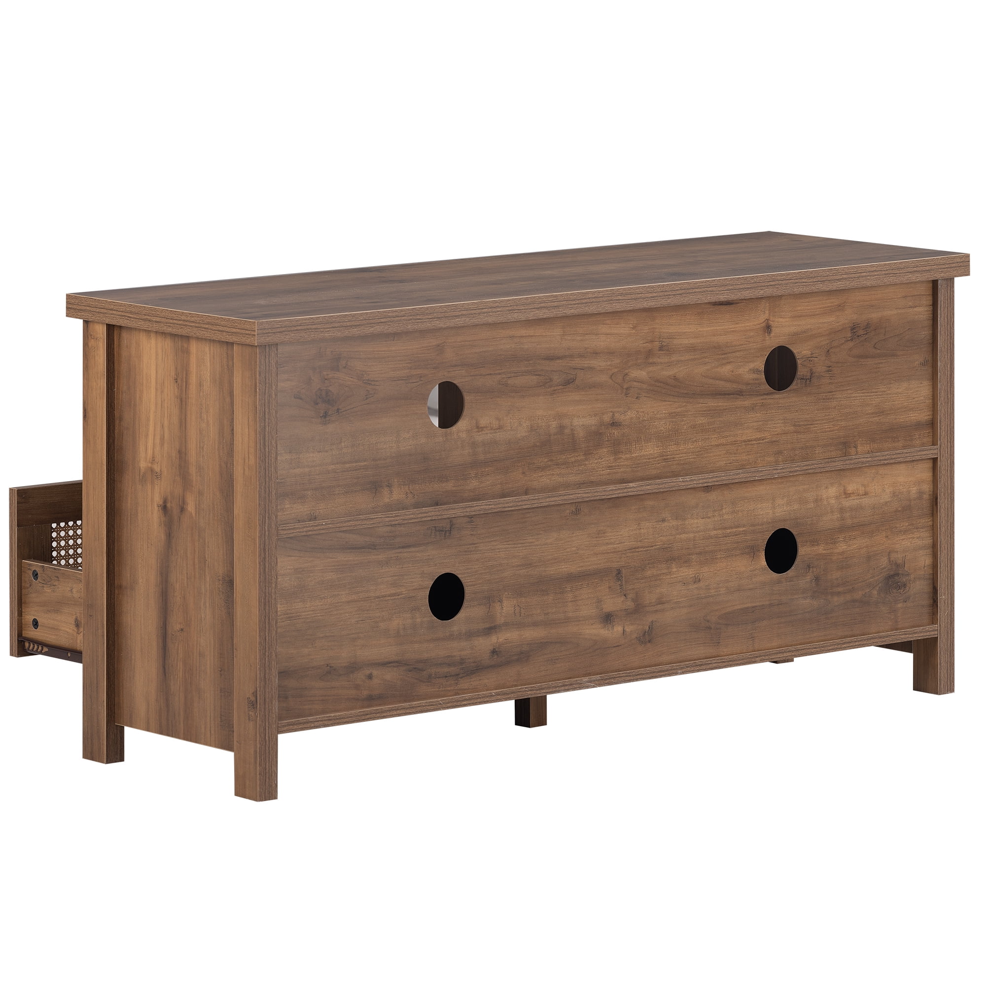 Resenkos Rattan Entertainment Media Center for up to 55 inches TV, TV Console Stand Cabinet with 2 Drawer and 2 Open Shelves Brown