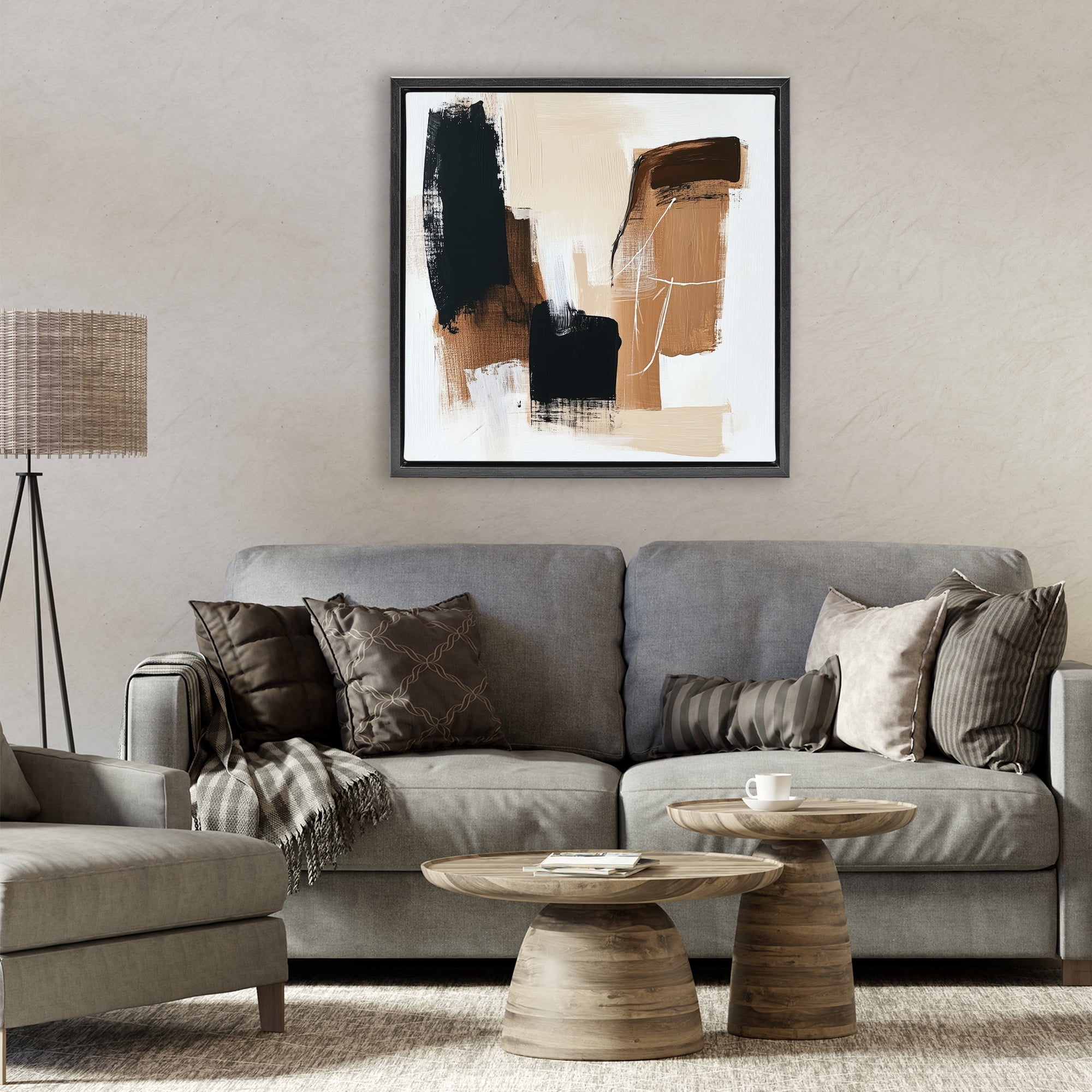 Stupell Industries Earthy Hues Neutral Balance Black Framed Floater Canvas Wall Art, design by Petal Prints Design