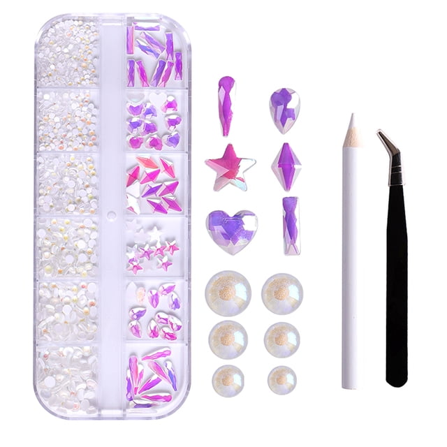 Juego de herramientas de manicura de diamantes planos de 12 cuadrículas Diamantes en forma especial Meterk ZSHZ-219 con pinzas y bolígrafo corto