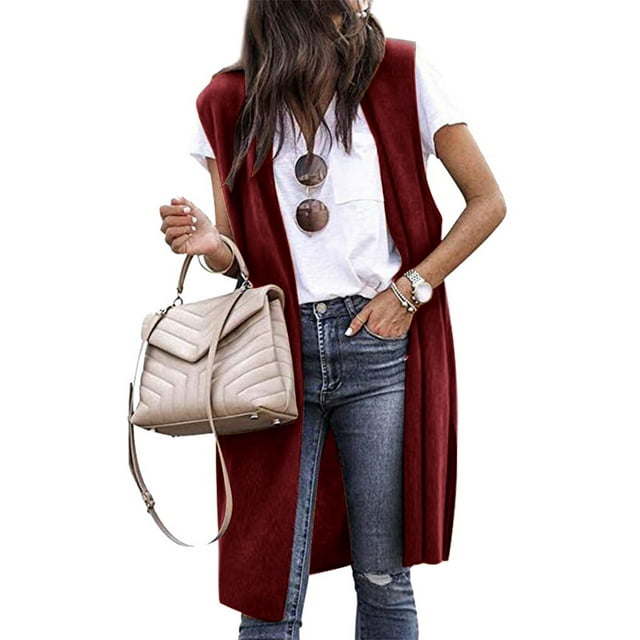 Faithtur Gilet Femme, Sans Manches Ouvert devant Solide Ample Long pour Rue Décontractée