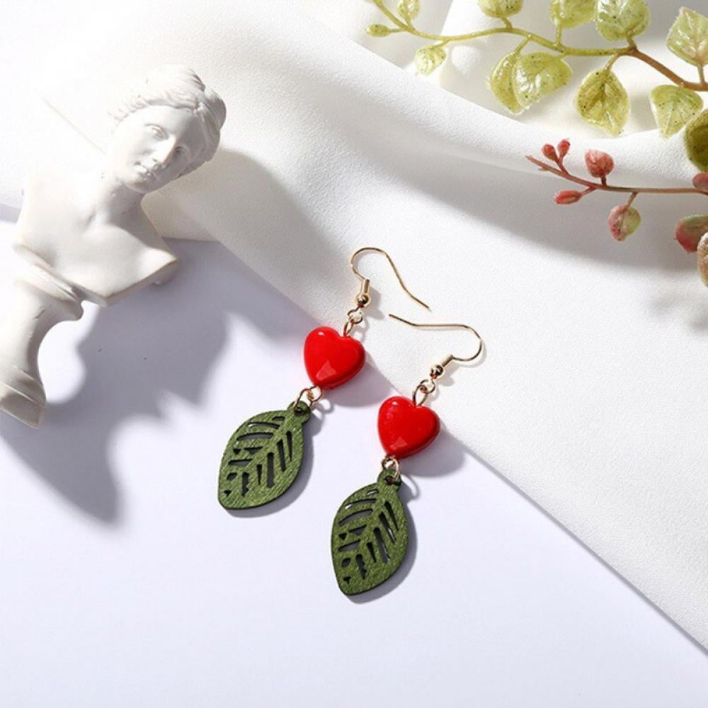 Red Love Dangle Earrings Geometric Term Peach Heart Love Earrings Red Love Dangle Earrings Geometric Term Peach Heart Love Earrings