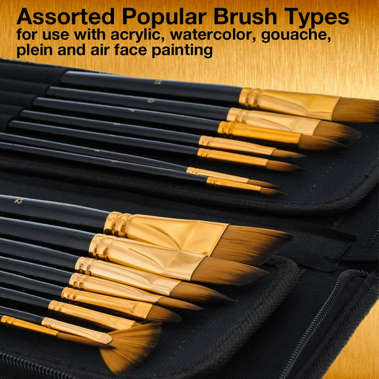 Long Handle Artist Paint Brushes w/Travel Holder (15 in 1 Set) for Art  Students