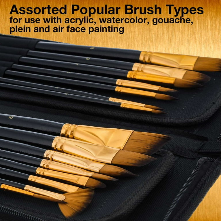 Long Handle Artist Paint Brushes w/Travel Holder (15 in 1 Set) for Art  Students