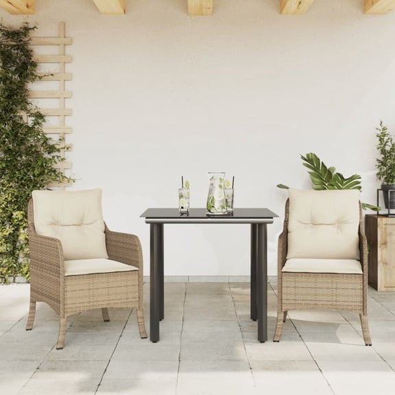 vidaXL 3 Piece Patio Dining Set with Cushions Beige Poly Rattan