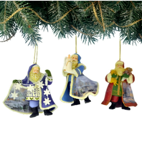 The Ashton-Drake Galleries Santas Ornament Collection #41  Painter of Light Artistry Three Dimensional Elegance with Elaborate Detailing Christmas Decoration Set of 3 by Thomas Kinkade 12-inches
