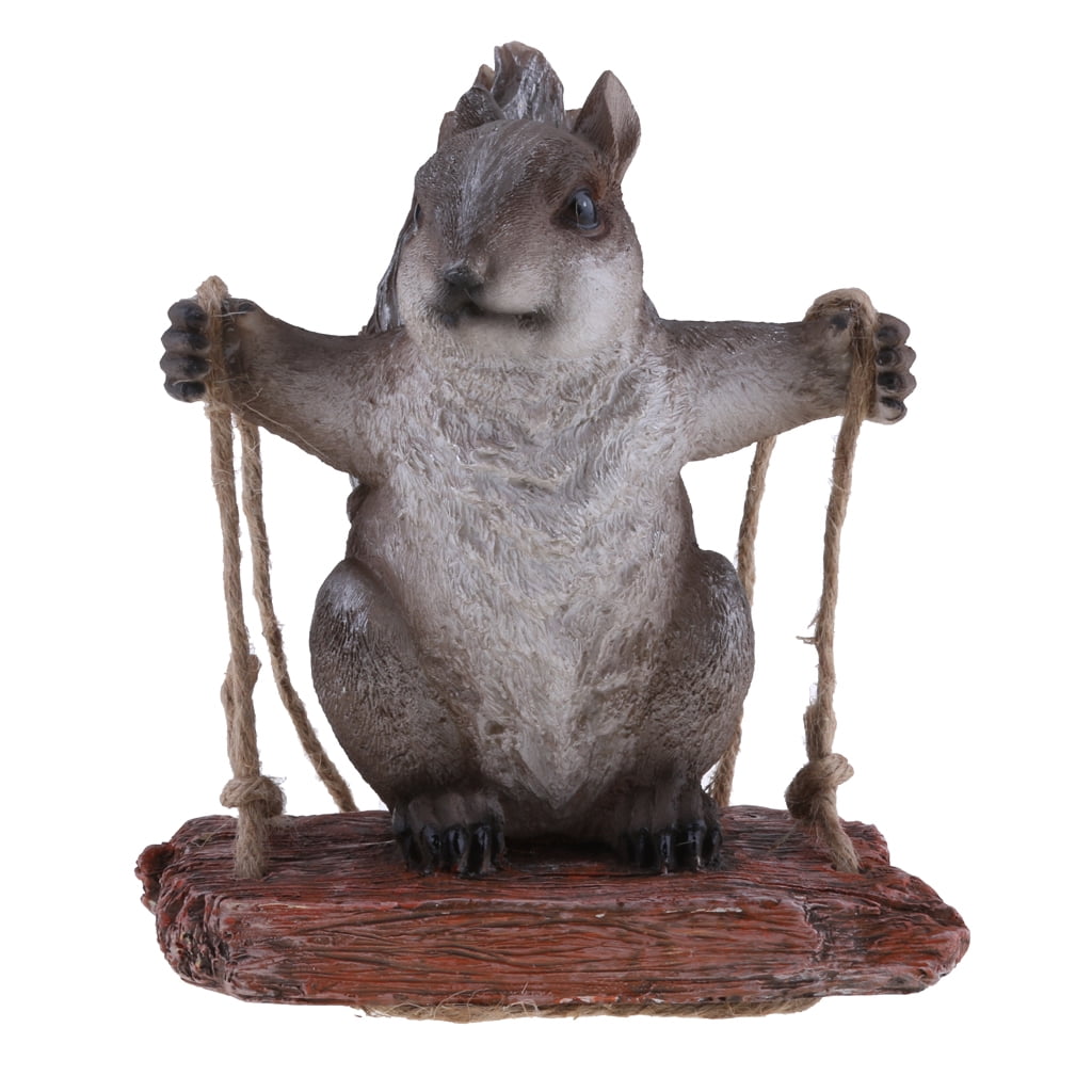 Swing Grey Squirrel Garden Statue home and indoor and outdoor Sculpture Ornament