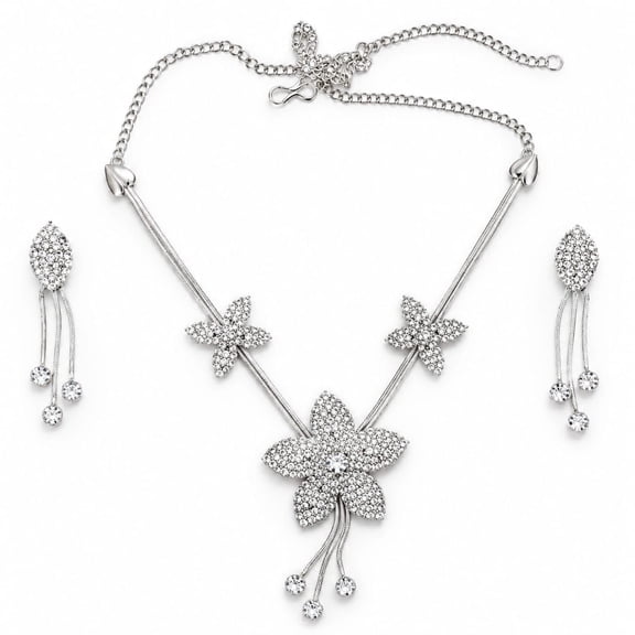Apex Global Hub - Floral Necklace and Drop Earrings Set, Shimmering Flower Pendant Jewelry for Women, Matching Party Wear Accessories
