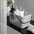 thumbnail image 5 of Small Plastic Storage Basket with Handle, Portable White Household Organizer Bin and Sundries Storage, Mini Shopping Tote for Kitchen and Bathroom Use, 5 of 6