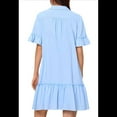 thumbnail image 3 of Women'S Summer Button Down Shirt Dress Casual Ruffle Sleeve Shift Mini Dresses with Pockets Light Blue S, 3 of 7