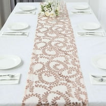 Efavormart 12"x108" Blush Rose Gold Leaf Vine Embroidered Sequin Mesh Like Table Runner