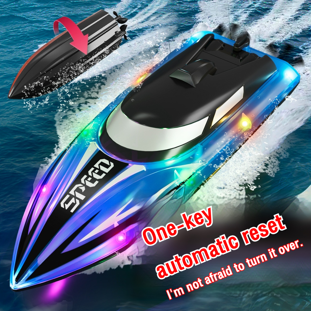 RC Boat for Pool 2.4G Remote Control Boat with Lights, Racing Boats for Kids & Adults Christmas Birthday Gifts(Red)