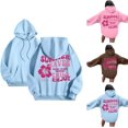 thumbnail image 1 of Pink Graphic Hoodie For Women 2024 Cute Preppy Sweatshirt Long Sleeve Drawstring Pullover Tops With Pockets, 1 of 5