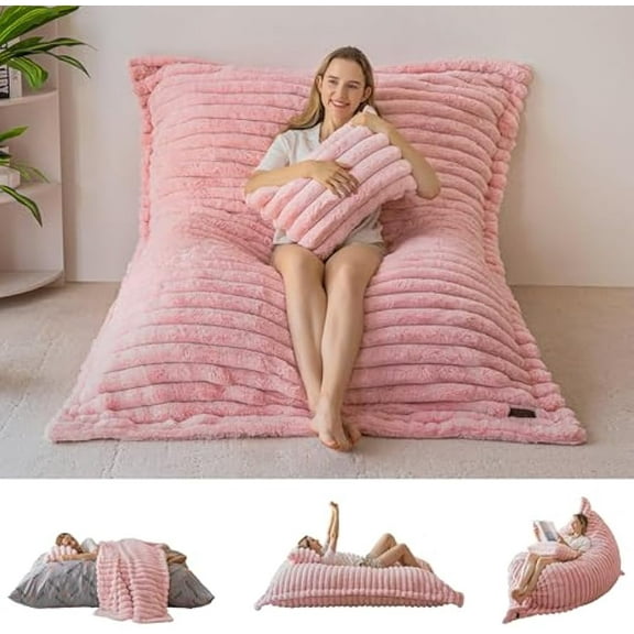 Giant Bean Bag Chair with Pillow, 3 in 1 Convertible Bean Bag Chair for  with Removable Cover, Floor Cushion Stuffed Floor Lounger for  Room ,