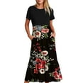 thumbnail image 1 of Fankiway Robe à Manches Courtes Col Rond Mi-Mollet Double Poche Imprimé Floral Robe à Manches Courtes Col Rond Robes Grande Taille pour Femmes Courbes Robes de Printemps pour Femmes 3619, 1 of 4