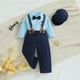 thumbnail image 2 of Odeerbi 0-2 Años Niños Caballero Traje Formal Cumpleaños Primer Año Trajes Conjunto Mono Manga Larga Pantalón Sombrero Lazo Conjunto de Cuatro Piezas, 2 of 6