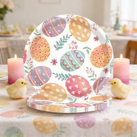 DAMAI 16 Pcs 7 inchs Easter Day Paper Plates - Colorful Eggs Pattern Disposable Dinnerware for Spring Celebrations Picnic Favors(7 inchs Paper Plates)