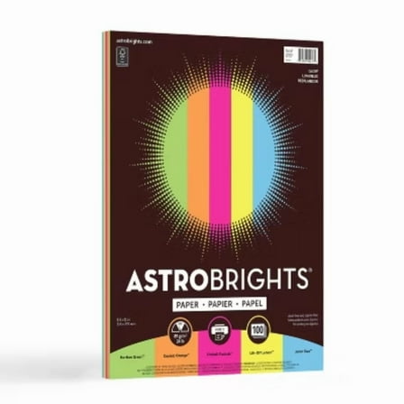 Astrobrights Colored Paper 8.5" x 11" 24lb 100ct Glow: Neon Multicolor Matte Printer Paper, 94 Brightness, 20lb Weight