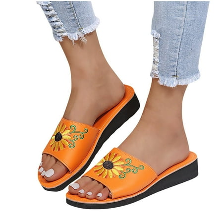 

Summer Ladies Sandals Casual Women s Shoes Lightweight Sunflower Embroidered Slippers