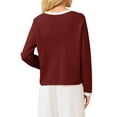 thumbnail image 3 of INSPIRE CHIC Women's Button Down Cardigan Sweater Crewneck Contrast Trim Long Sleeve Knit Ribbed Jacket S Dark Red, 3 of 5
