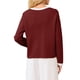 thumbnail image 3 of Suéter de cardigan de botón para mujer INSPIRE CHIC, cuello redondo, con ribete en contraste, de manga larga, tejido acanalado, talla S, rojo oscuro, 3 of 5