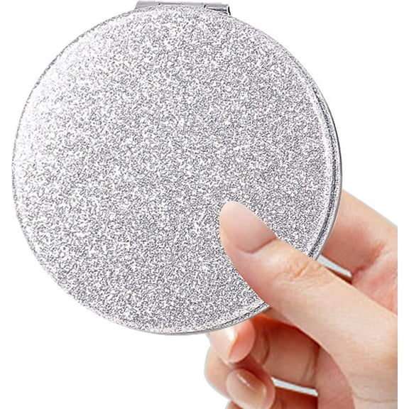 Kiibsot Folding Compact Mirror, Pocket Mirror, Handheld Small Glitter Mirror for Purse, Portable Travel Makeup Mirror, 2-Sided 1x/2x Magnifying Mirror for Women Girls