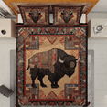 thumbnail image 2 of Lotusprinthandmade Pattern Native America Bison Quilt Bedding Set (White Binding) 5 Sizes (Made in Vietnam) (80x90), Tribal Bison Design Quilt Bedding, Native-Inspired Bison Quilt Set, 2 of 5