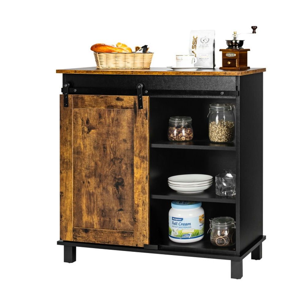 Finihen Kitchen Storage Cabinet, Buffet Sideboard, Industrial Storage Cabinet with Sliding Barn Door, for Dining Room, Kitchen, Living Room, Rustic Brown