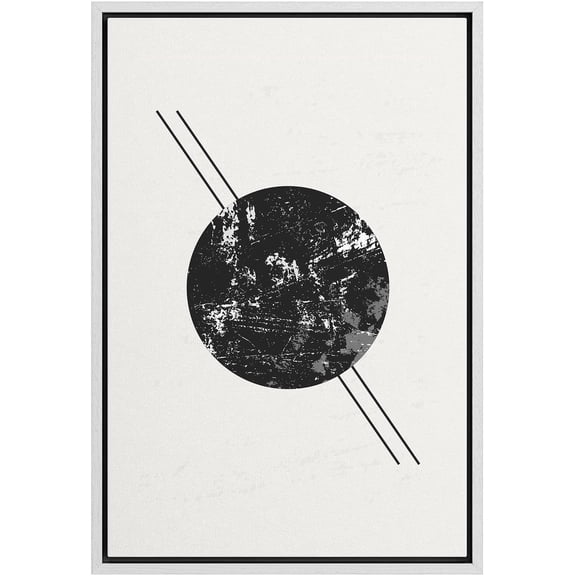wall26 Framed Canvas Print Wall Art Asphalt Texture Dark Sphere with Line Art Abstract Shapes Illustrations Minimalism Mid-Century Modern for Living Room, Bedroom, Office - 16"x24" White