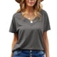 thumbnail image 1 of Camiseta casual para mujer Color puro Mangas cortas sueltas Cuello en V Top de verano para uso diario Trabajo Vacaciones, 1 of 8