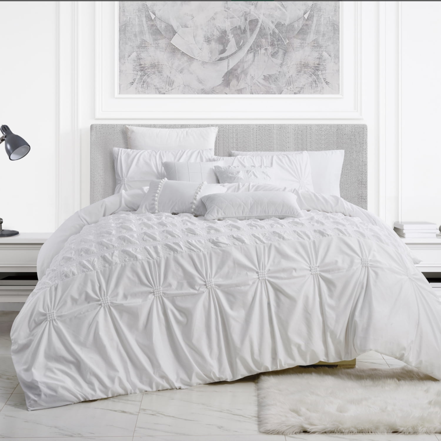 JML 7-Piece Microfiber Comforter Set, Queen, Pinch Pleat, All Season, Soft Luxuriously Microfiber Fabric