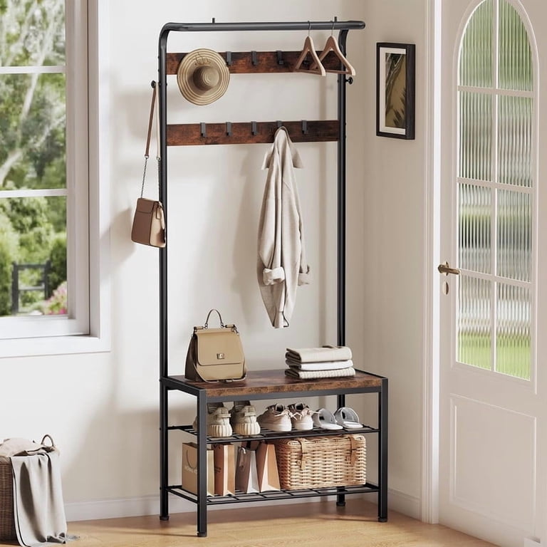 Gianna Hall Tree with Shoe Bench and Coat Rack, Entryway Bench