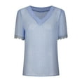 thumbnail image 6 of Elainilye Fashion Summer Shirts for Women Casual Solid Short Sleeve V-Neck Lace T-Shirt Blouse Tops Basic Tops,Blue, 6 of 9
