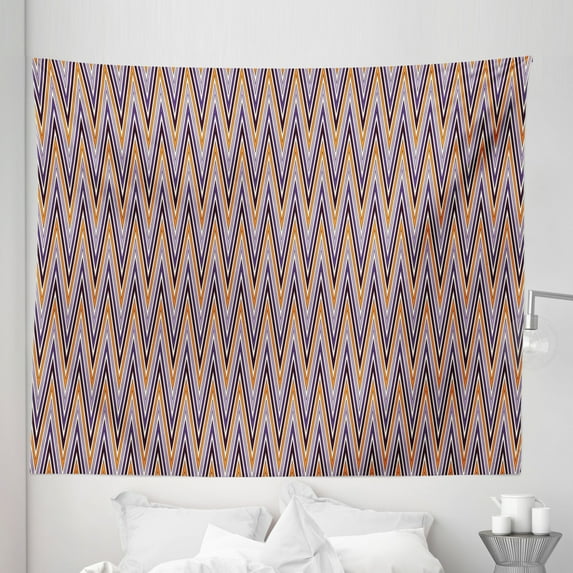 Fall Colors Tapestry, Chevron Pattern Zigzag Geometric Traditional Halloween Tones, Fabric Wall Hanging Decor for Bedroom Living Room Dorm, 5 Sizes, Lavender Orange and Plum, by Ambesonne