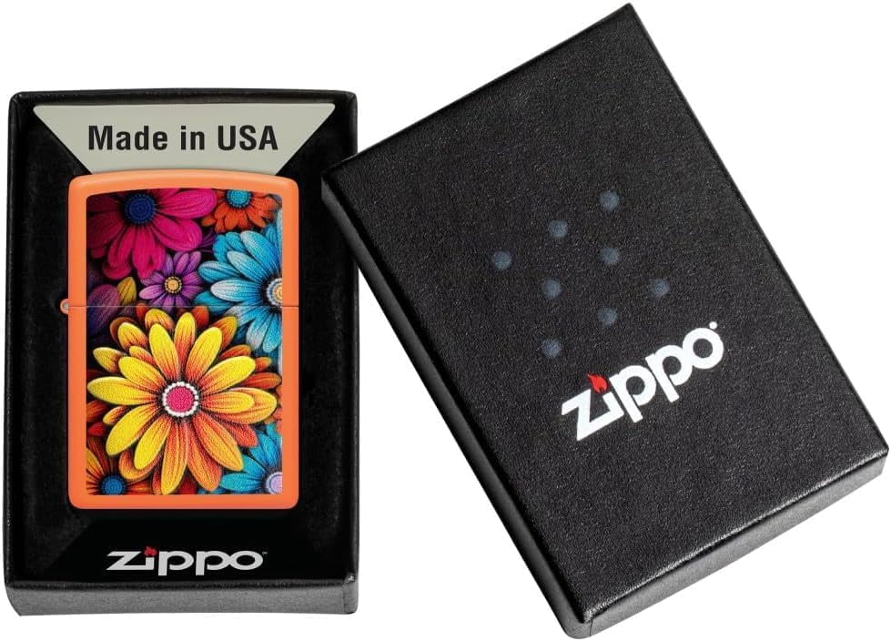 Zippo Lighter - Customized Message on Flowers Orange Matte Pocket Lighter 46434