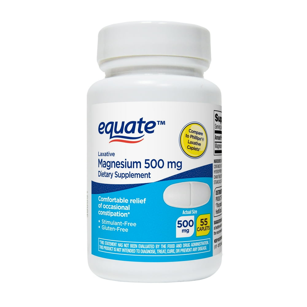 Equate Magnesium Laxative Caplets, 500 mg, 55 Ct