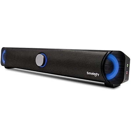 computer speakers, smalody pc wired computer sound bar,7 color pulsation led flicker stereo