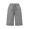 thumbnail image 4 of Women's High Waist Bermuda Shorts, Pleated Front Drawstring Casual Long Shorts with Pockets, Comfortable and Versatile for Work, Travel and Summer Wear Gray XL, 4 of 6