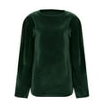 thumbnail image 4 of Lenpel Velvet Tops for Women Loose Lantern Long Sleeve Crew Neck Pleated Vintage T Shirts Dressy Casual Velour Blouses(Army Green,Small), 4 of 5