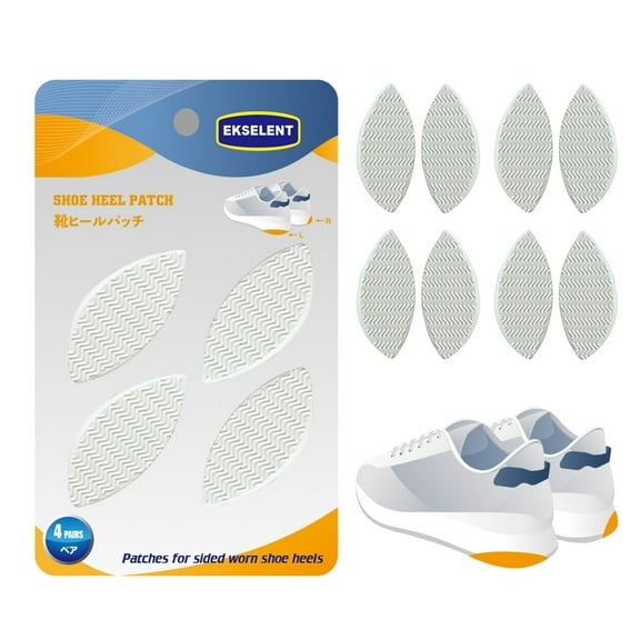 EKSELENT 4 Pairs Shoe Heel Repair Plates Taps, Sneaker Heel Single Side Worn Rubber Patch, Replacement Kit with Sandpapers, Left and Right Side Anti Slip Design (White)