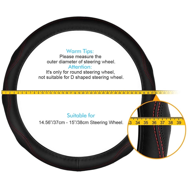 Universal Microfiber Leather Steering Wheel Cover – Anti-Slip, Breathable, Fits 14.5–15 Inch Wheels (Black & Orange)