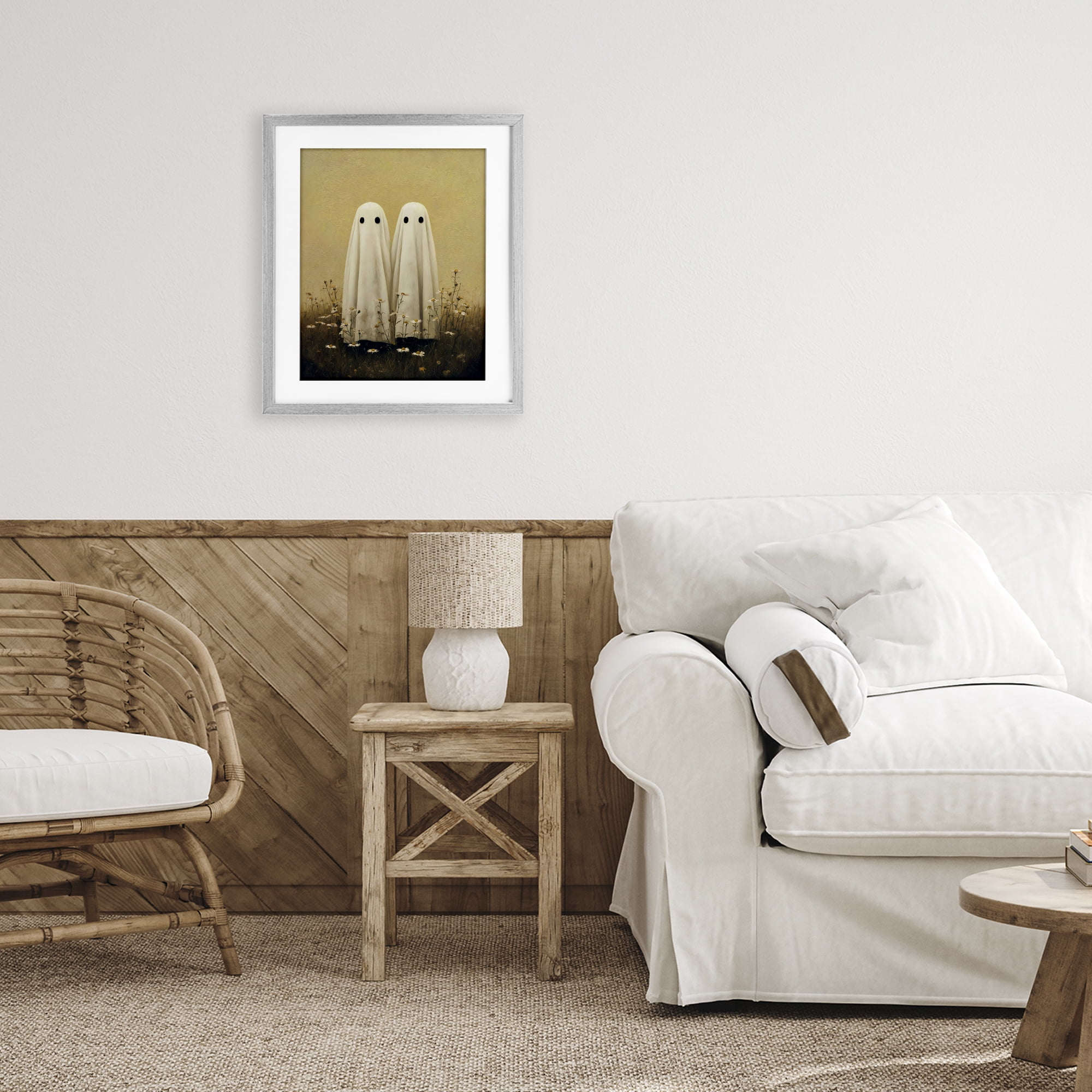 Daisy Ghost Couple Gray Framed Print Under Glass, design by Arlington Prints