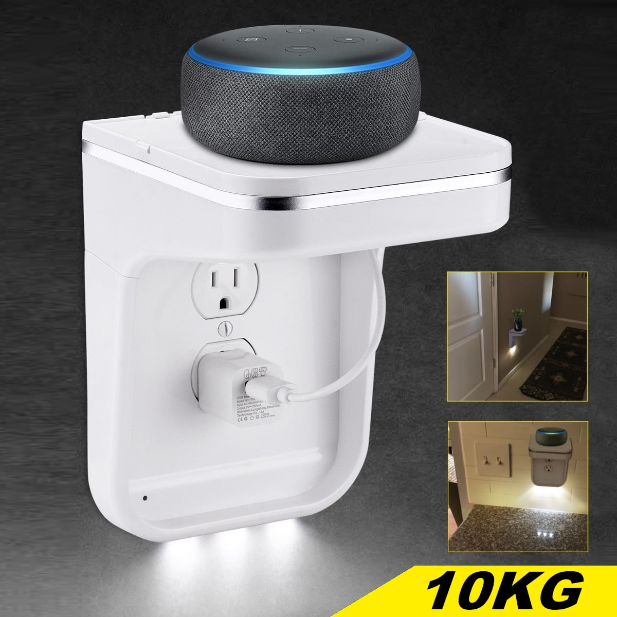 Wall Outlet Shelf Power Perch Charging Station, Bathroom Wall Outlet
