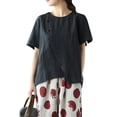 thumbnail image 4 of Blusa vintage de verano para mujer Camiseta asimétrica de manga corta con cuello redondo Eccomum Negro M, 4 of 7