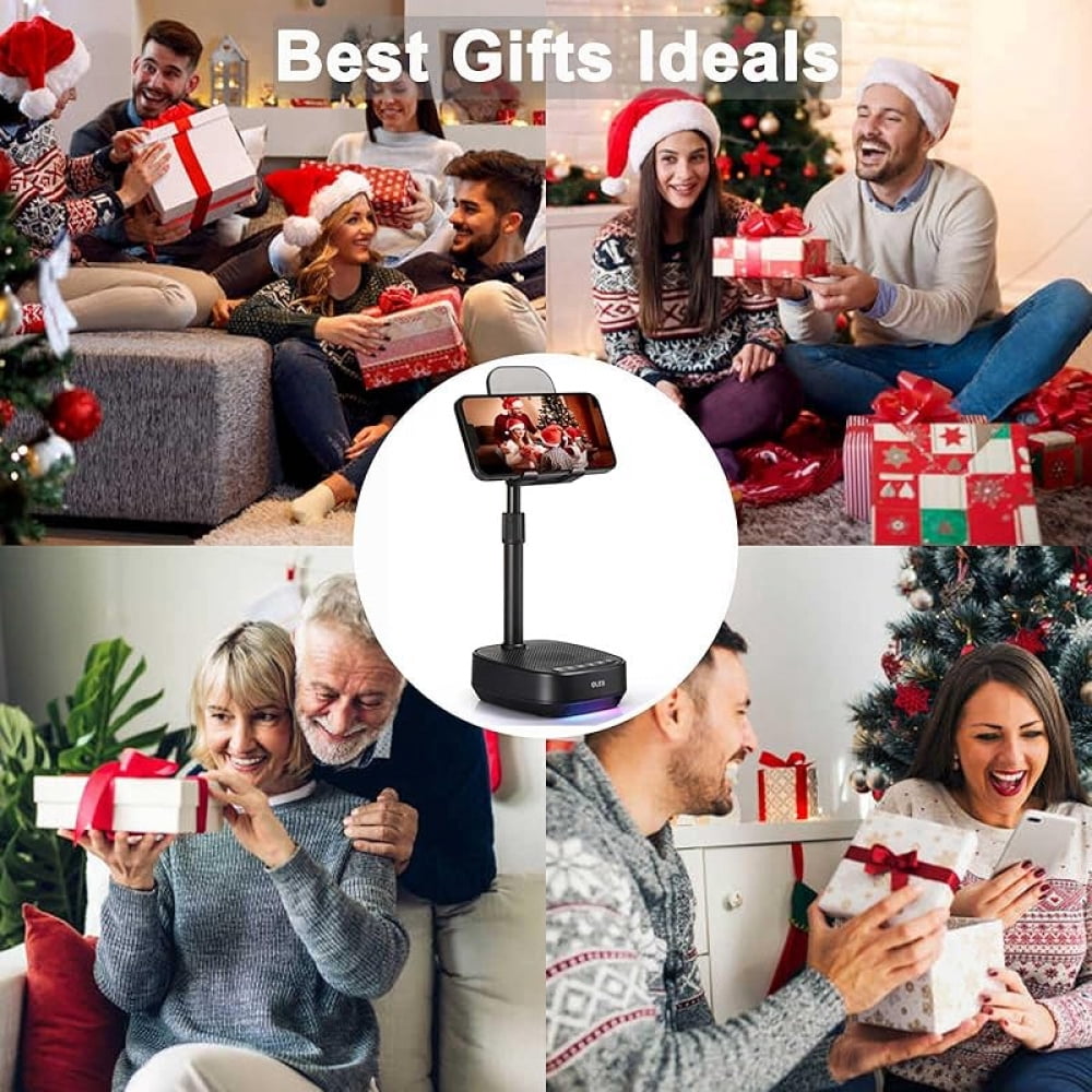 Gifts for Men Women, Adjustable Cell Phone Stand with Wireless Bluetooth Speaker(7-11''Height), Unique Birthday Gifts for Dad Mom Him, Phone Holder Led Color Light for iPhone/Android/Tablets
