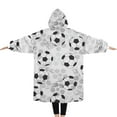 thumbnail image 2 of Oversized Wearable Blanket Hoodie,Gray Soccer Balls Pattern Sherpa Blanket Hoodie with Super Pockets,Super Warm Fuzzy Pullover for Women & Men, 2 of 6