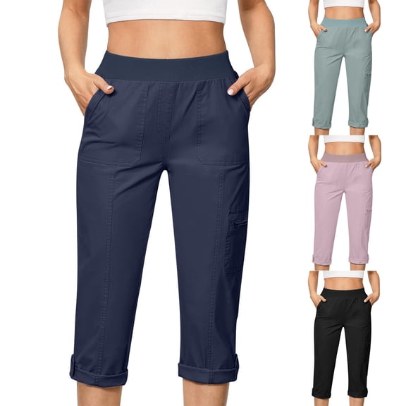 TAGOLD Women's Summer Athletic Shorts Pants,Casual Plus Size Short Pants for Womens,Womens High Waisted Work Pants With Elastic Waistband Elastic Fold Hem Waistband Pocket